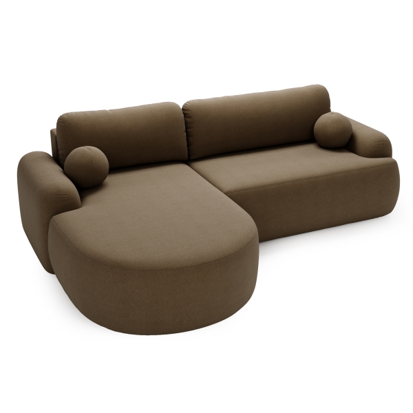 BRĄZOWY NAROŻNIK DO SALONU AGAT L Z PÓŁOKRĄGŁĄ OTOMANĄ LAMBI - Z GÓRY